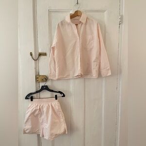 Djerf Avenue Breezy Shirt + Shorts Set Pink Stripe in S